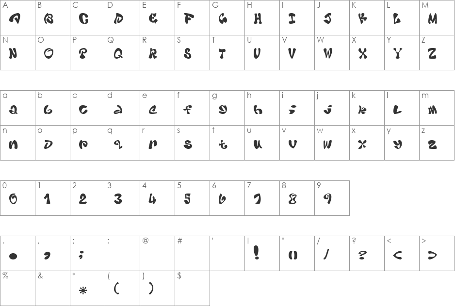 Sookiesooker Font Designs font character map preview