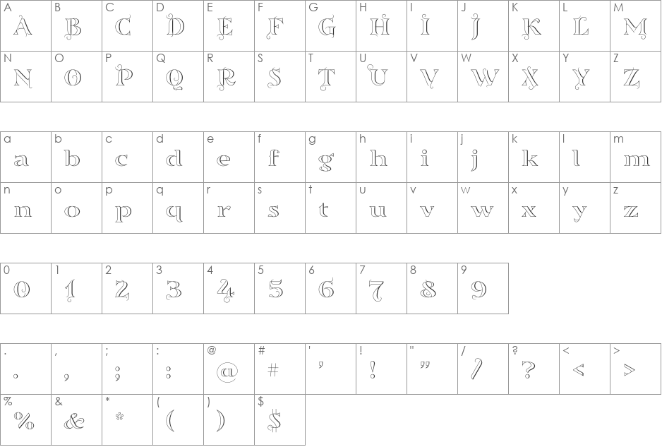 Sortefax font character map preview
