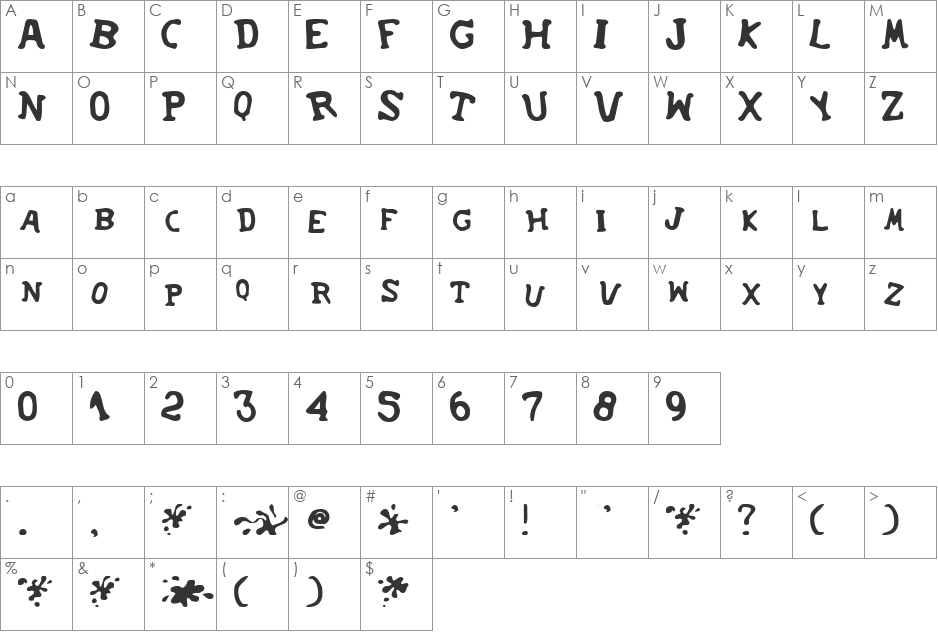 SoupRunny font character map preview