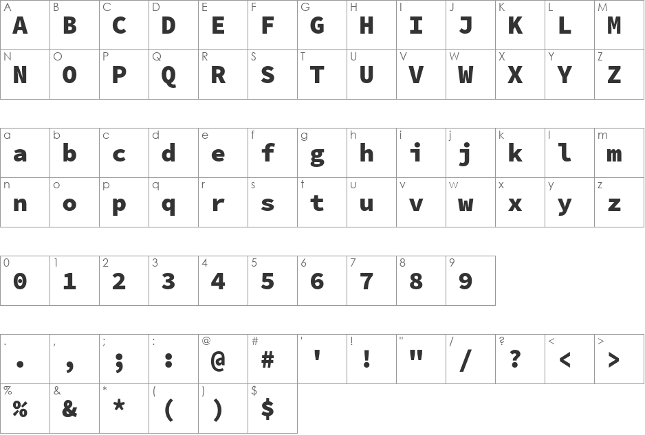 Source Code Pro Black font character map preview