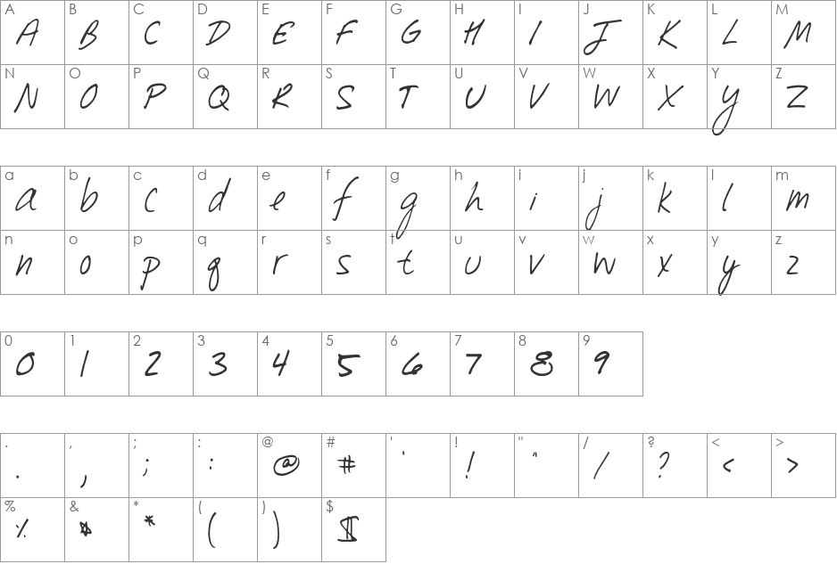 Southpaw font character map preview