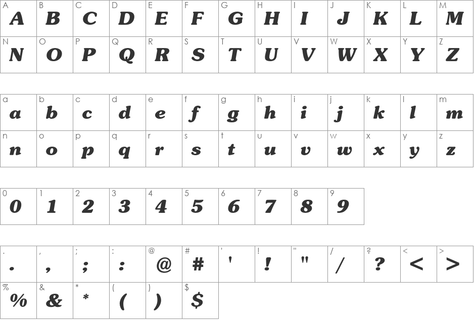 Souvenir BQ font character map preview