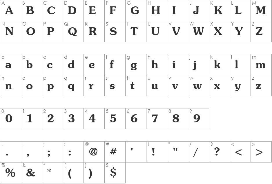 Souvienne font character map preview
