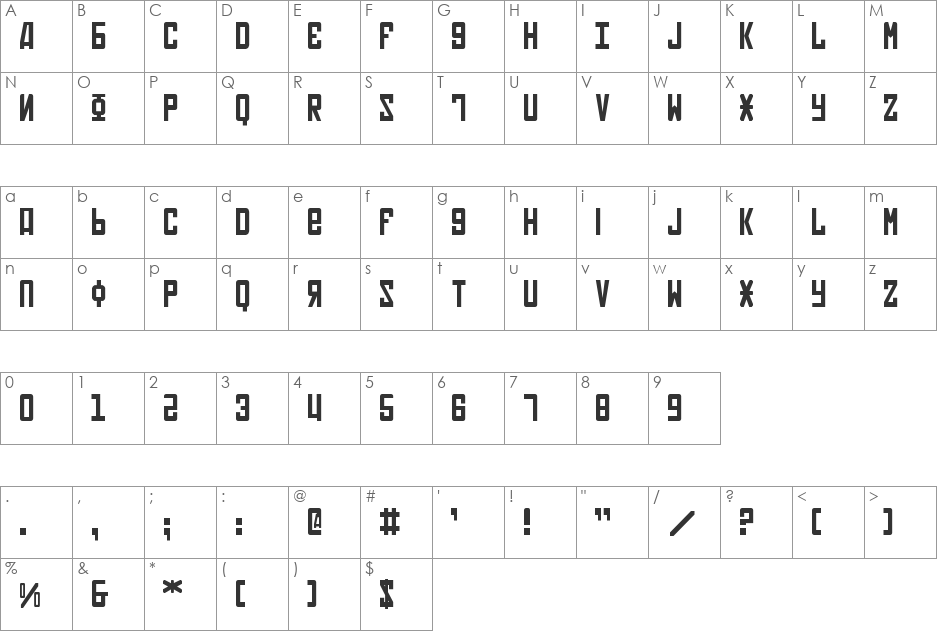 Soviet font character map preview