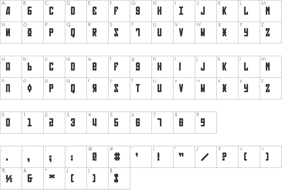 Soviet Bold font character map preview