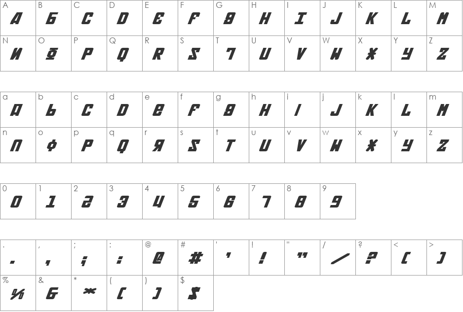 Soviet Bold ExpItal font character map preview