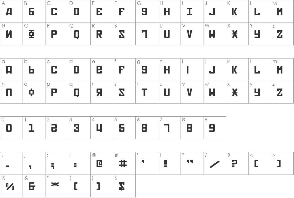 Soviet Expanded font character map preview