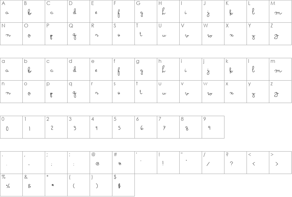 Soymilk font character map preview