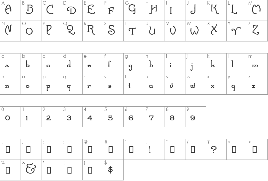 SP ADORE font character map preview