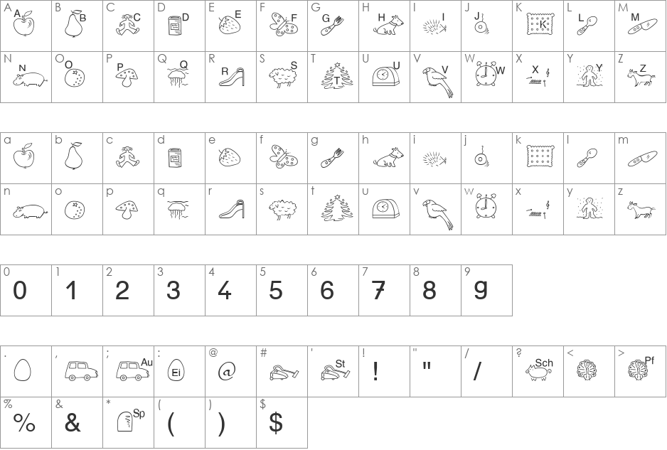 SP Anlaut4 DB font character map preview