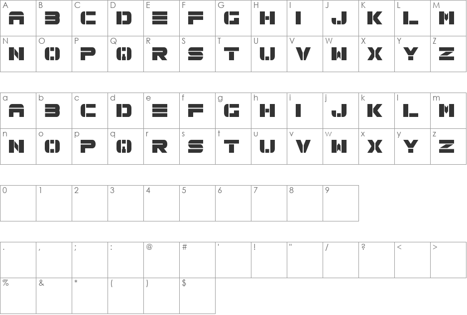 Spac3 tech font character map preview
