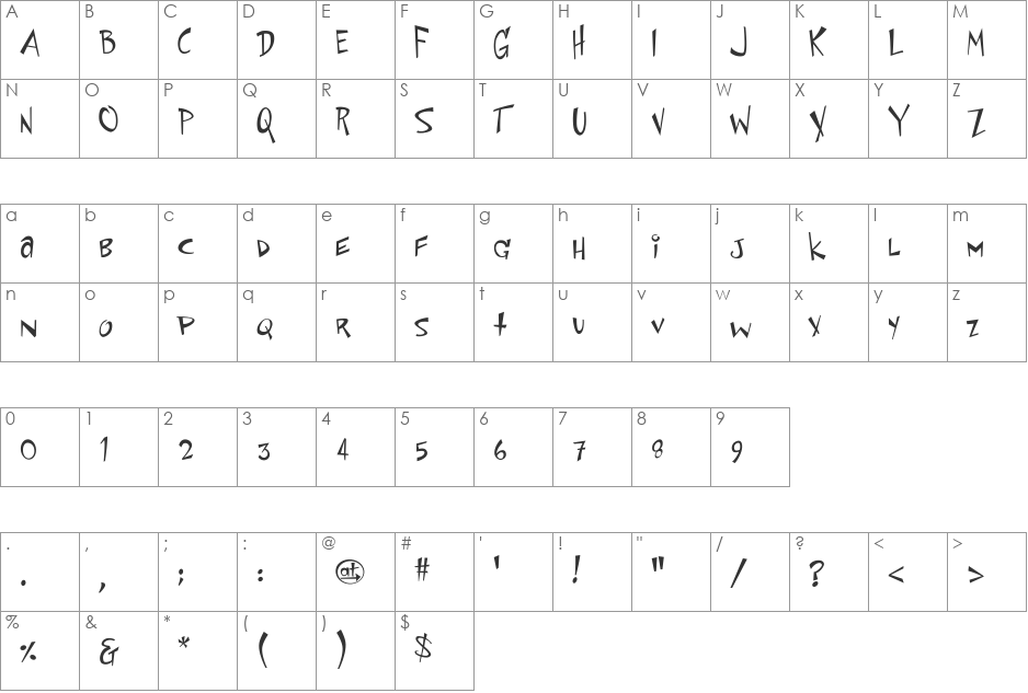 Space font character map preview