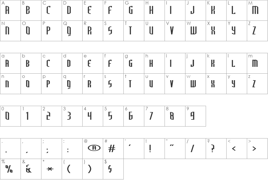 Space font character map preview