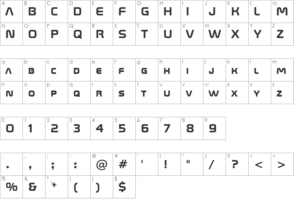 Space Bd BT font character map preview