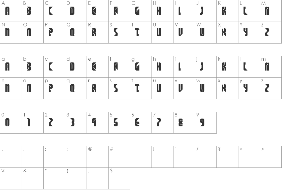SPACE COWBOYS  font character map preview