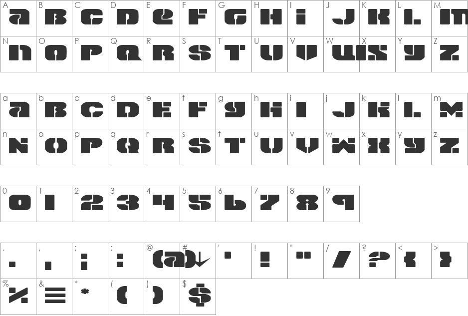 Space Cruiser Expanded font character map preview