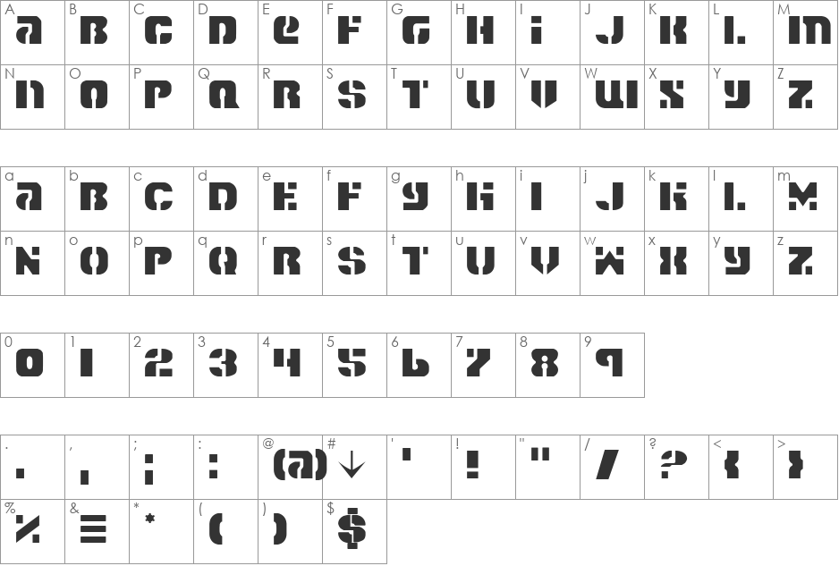 Space Cruiser Light font character map preview