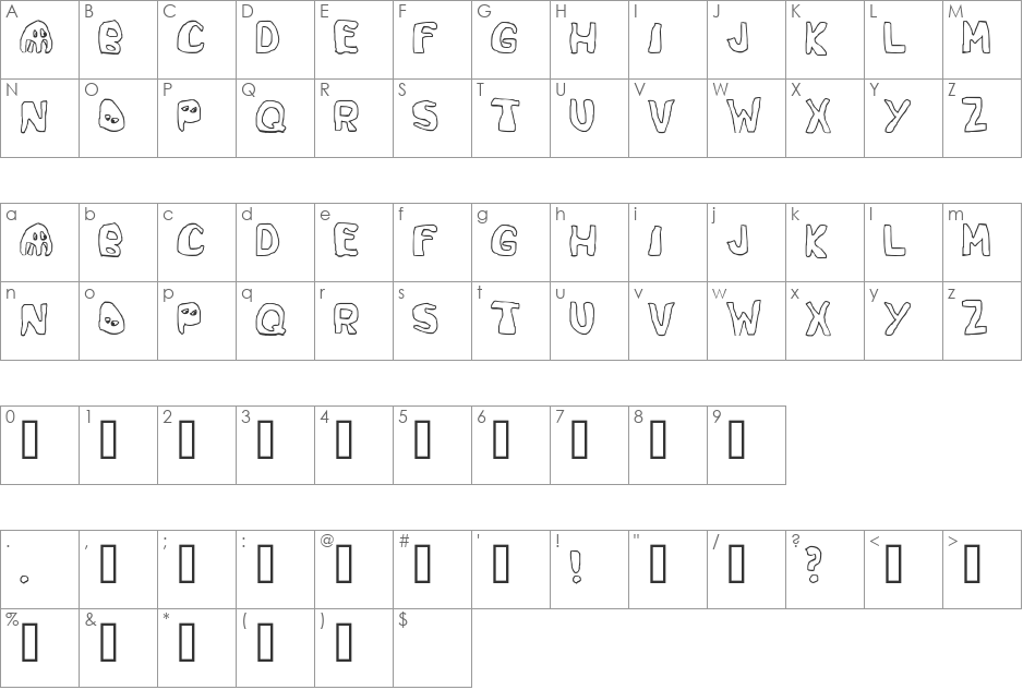 Space Game font character map preview