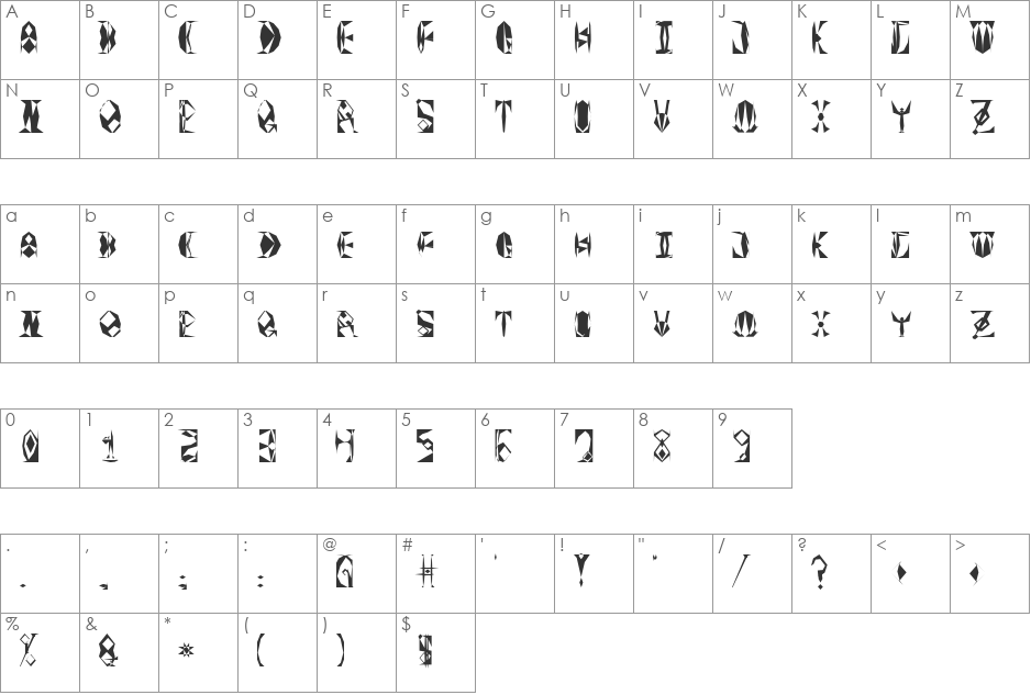 Space Gimboid Blockhead font character map preview