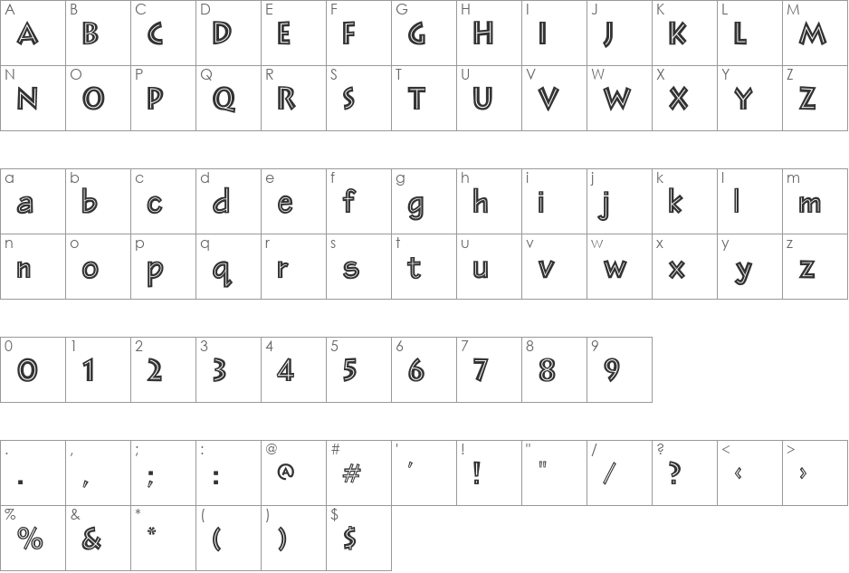 BD Jurassic font character map preview