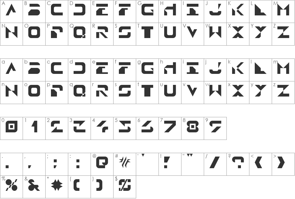 Space Paranoids Cabaret font character map preview