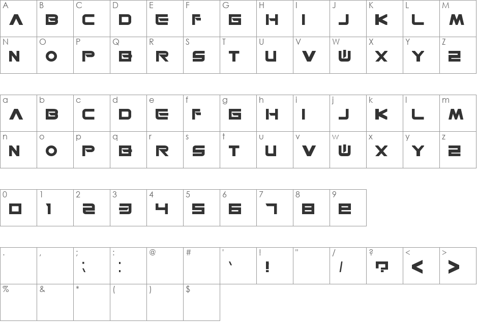 Space Station 77 font character map preview