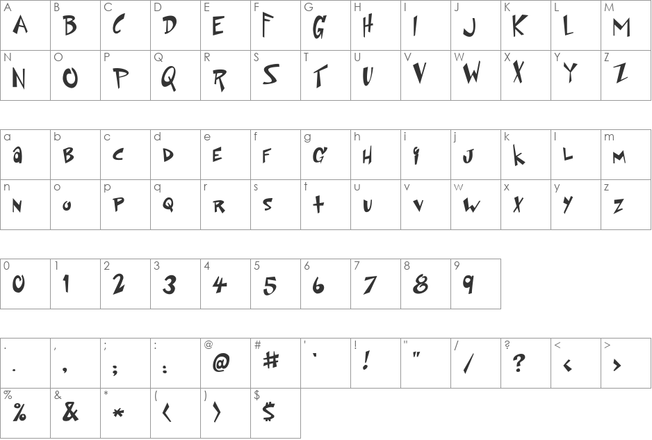 Space Up Yer Life font character map preview