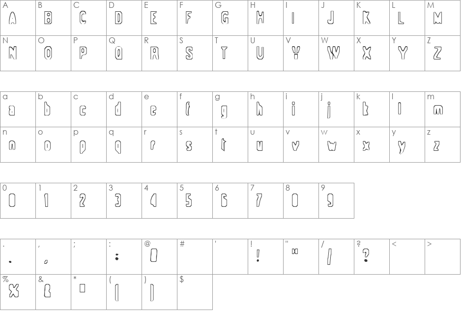 Space-ship 354 font character map preview