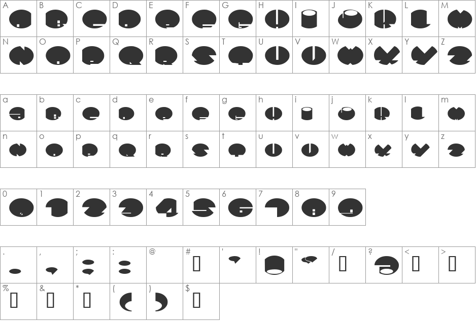 SpaceAce font character map preview