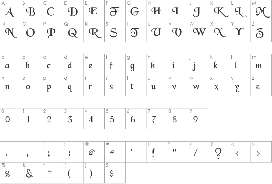 BD Merced font character map preview