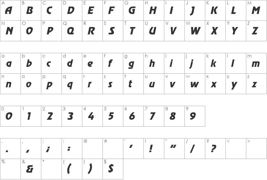 Spacedock font character map preview