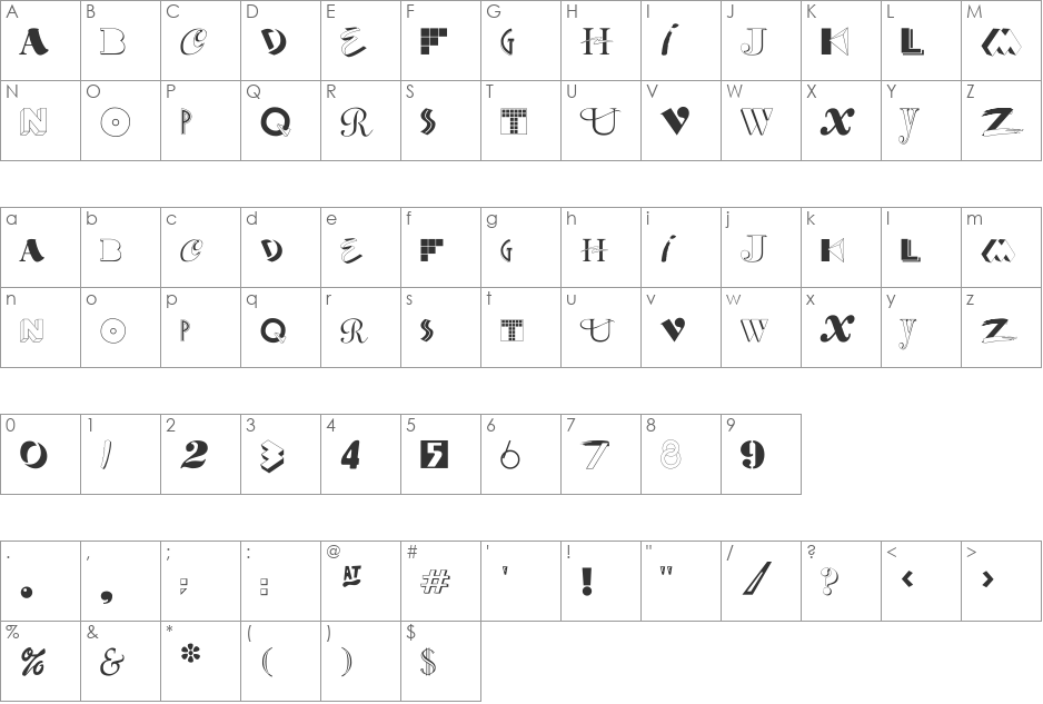 BD ModernArt font character map preview