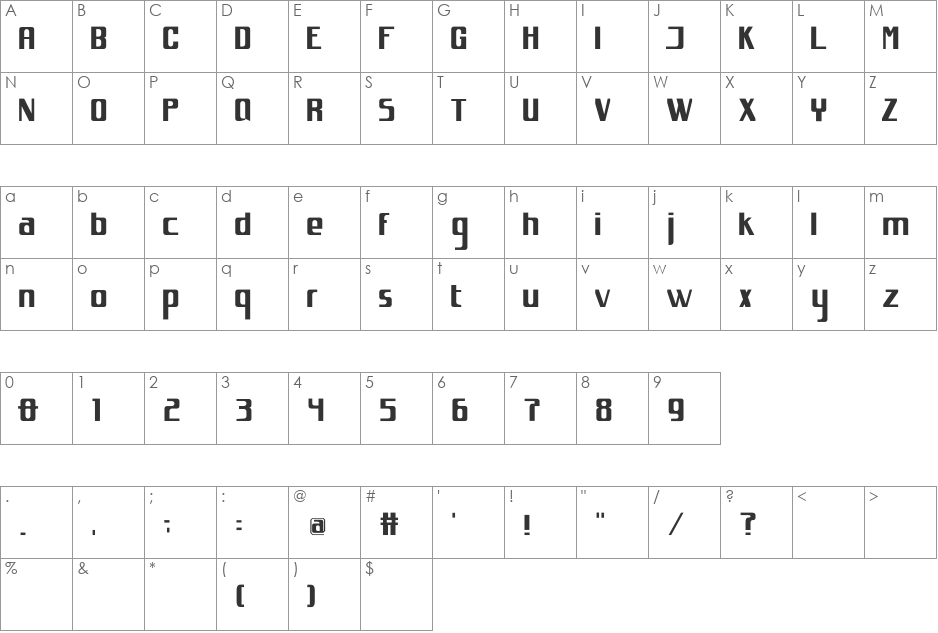 spacejunk font character map preview