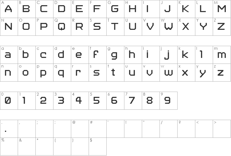 Spaceport 2006 font character map preview