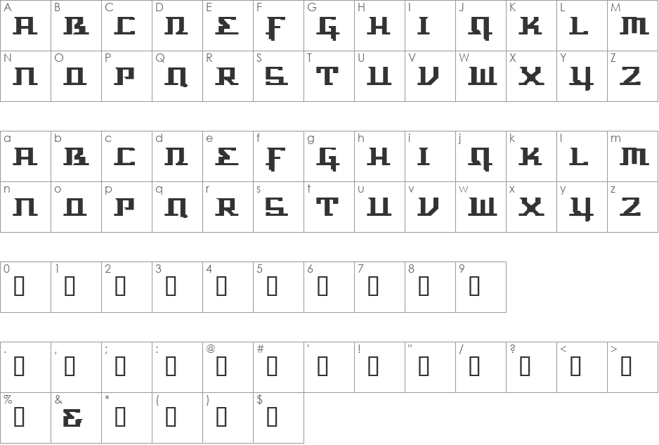 Spaceracer font character map preview