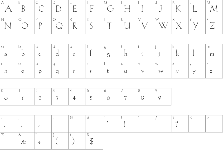 Spaden font character map preview