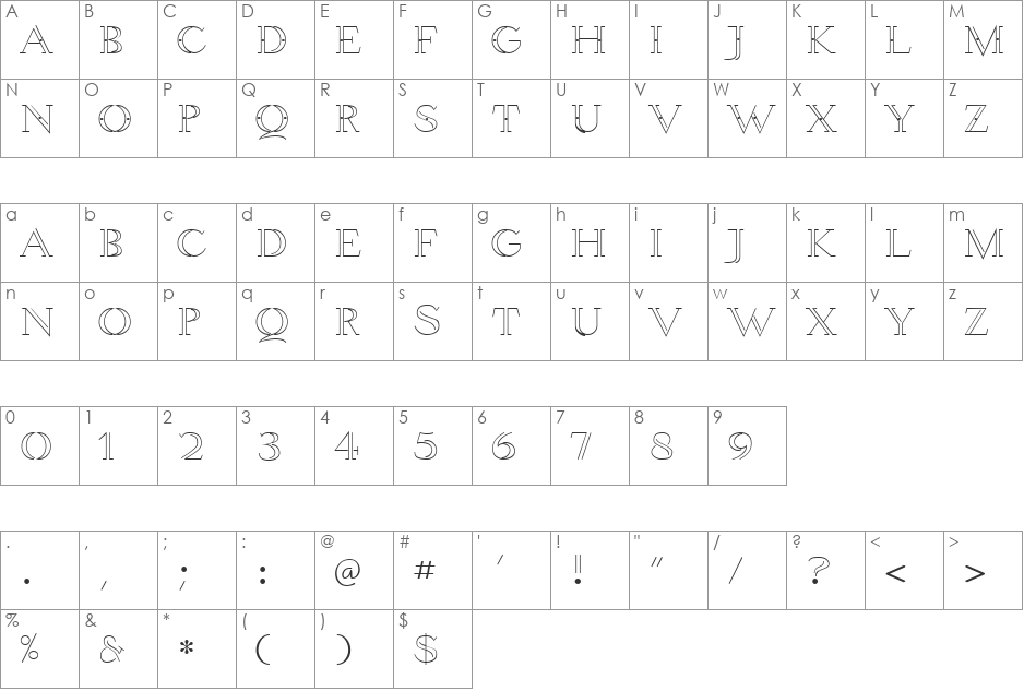 Spaghetti font character map preview