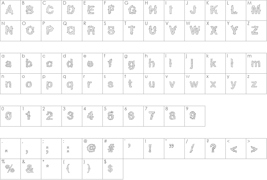 Spaghettica font character map preview