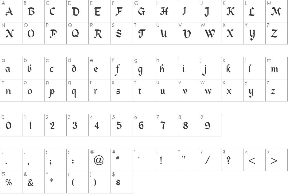 BD Springer font character map preview