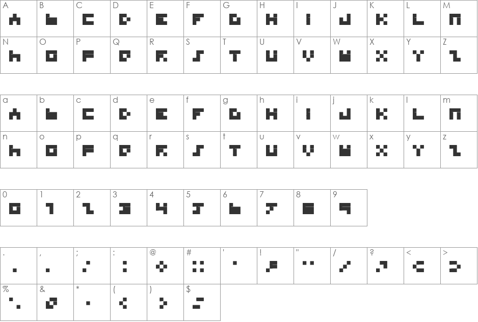 BD TINYFONT font character map preview