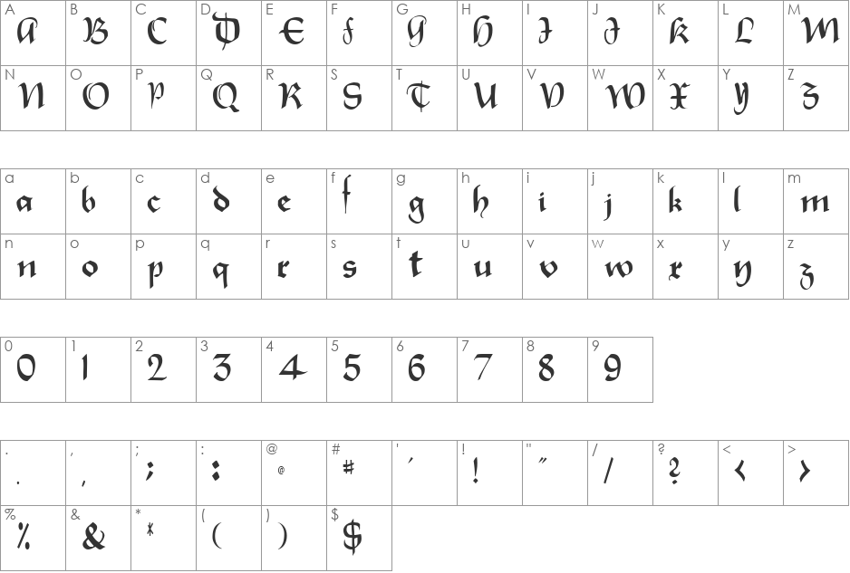 Sparrow font character map preview