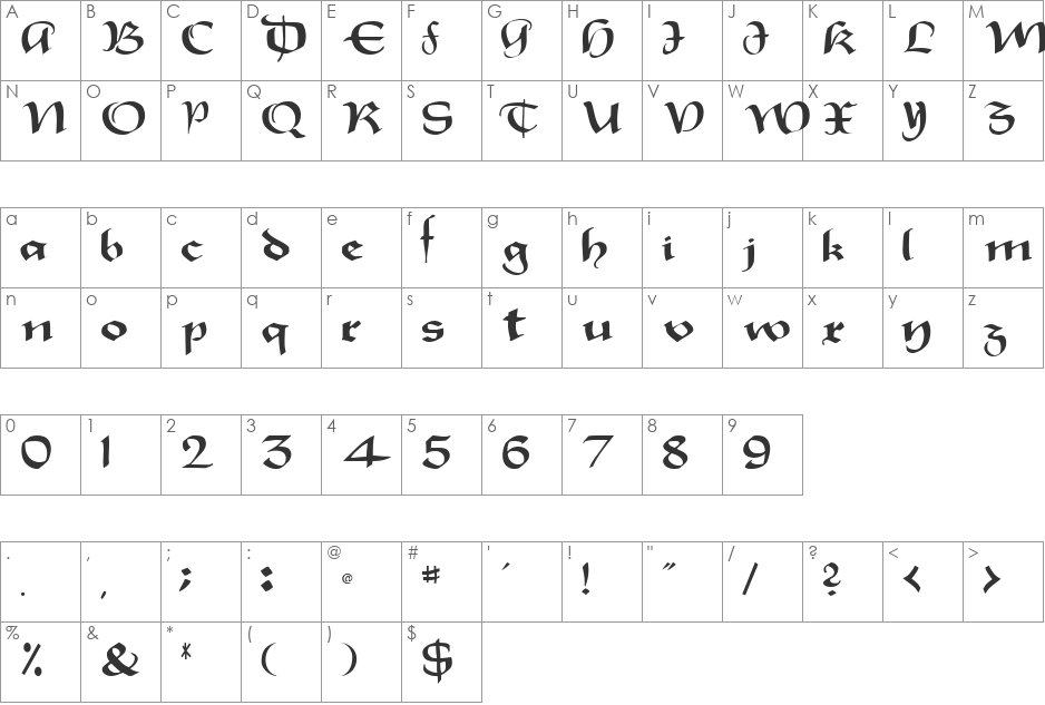SparrowNew119 font character map preview