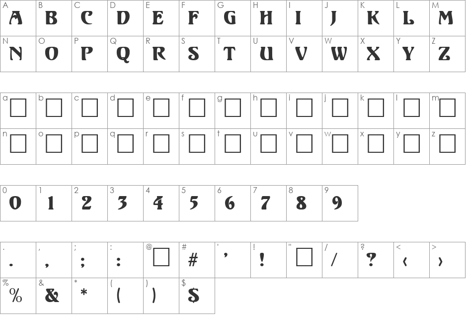 SPARTA font character map preview