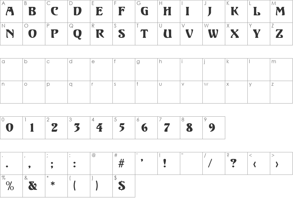 Sparta font character map preview