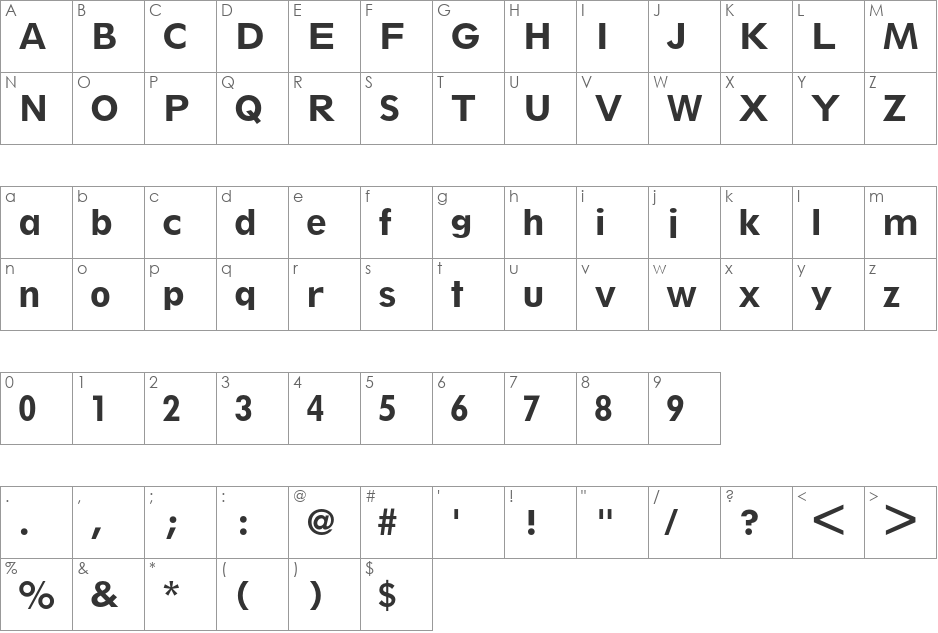 Spartan font character map preview