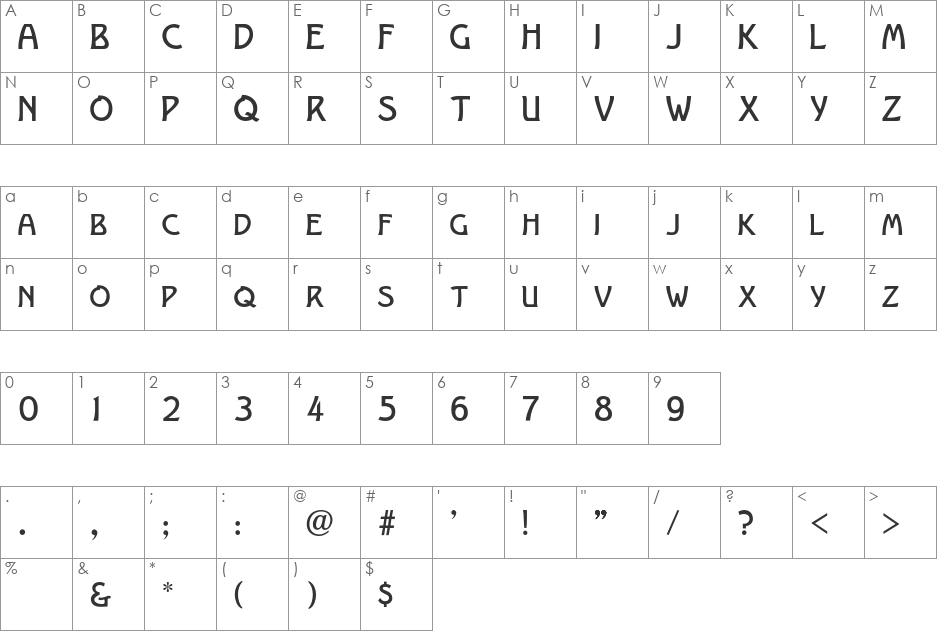 Spartana font character map preview