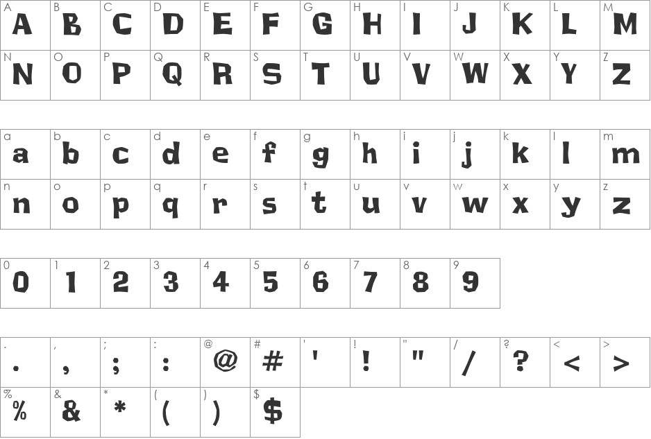 Spazorific font character map preview