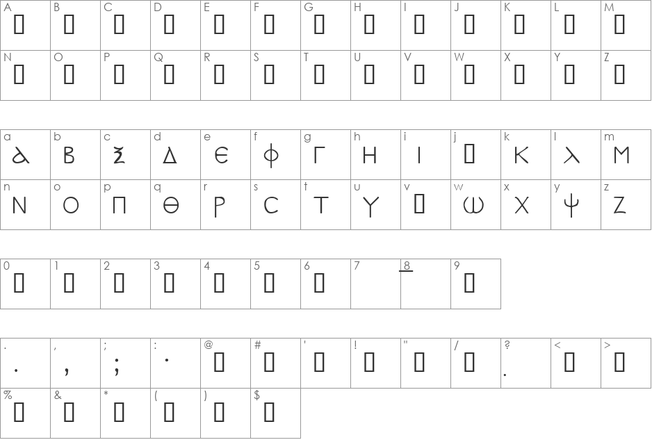 SPDoric font character map preview