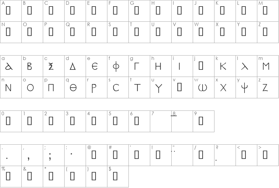 SPDoric font character map preview