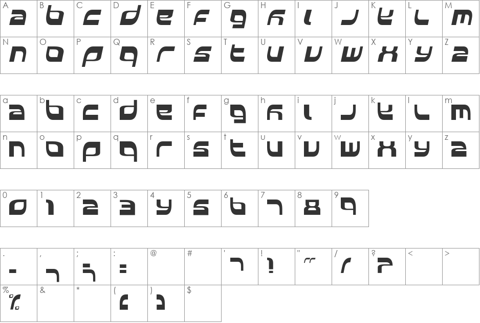BDElside font character map preview